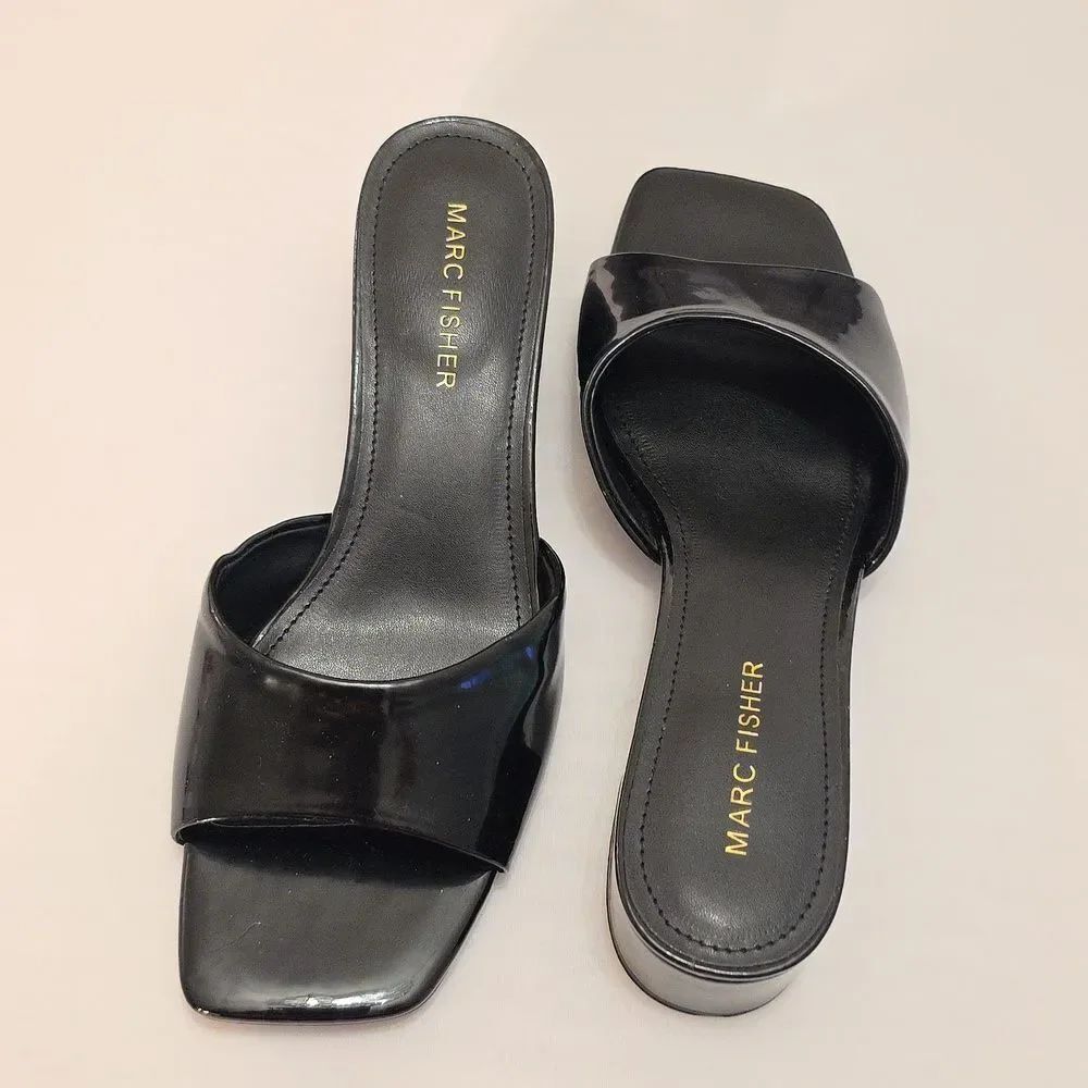 BRAND NEW MARC FISHER MFCYNLEA-C GLOSSY BLACK MULES SANDAL R3 - Picture 8 of 16